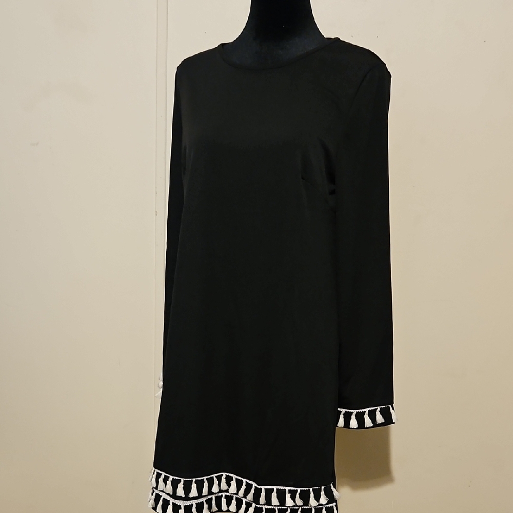 Elegant Black Long Sleeve Dress with White Accents 19.ptp 34 lenght